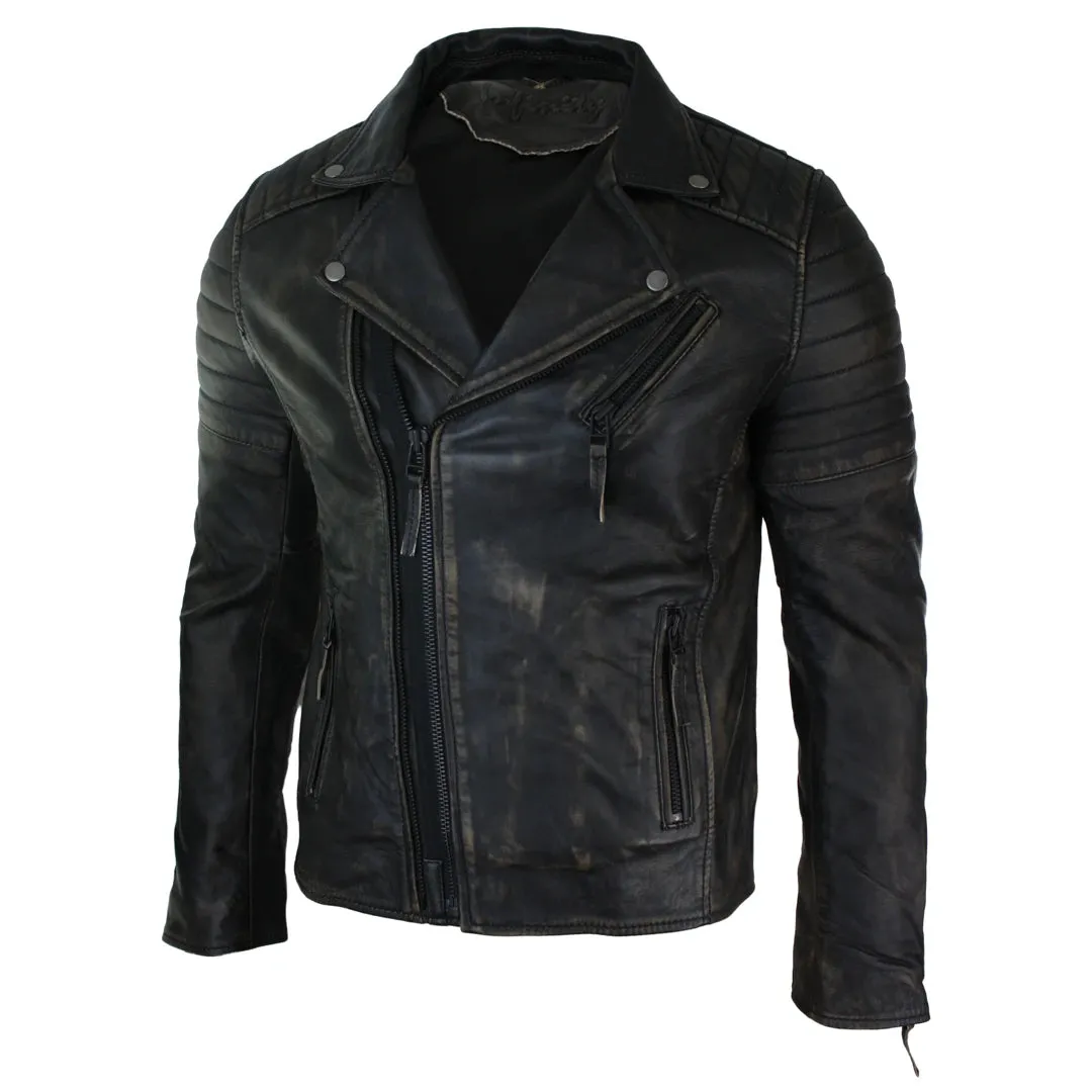 Men's Cross Zip Brando Leather Biker Jacket