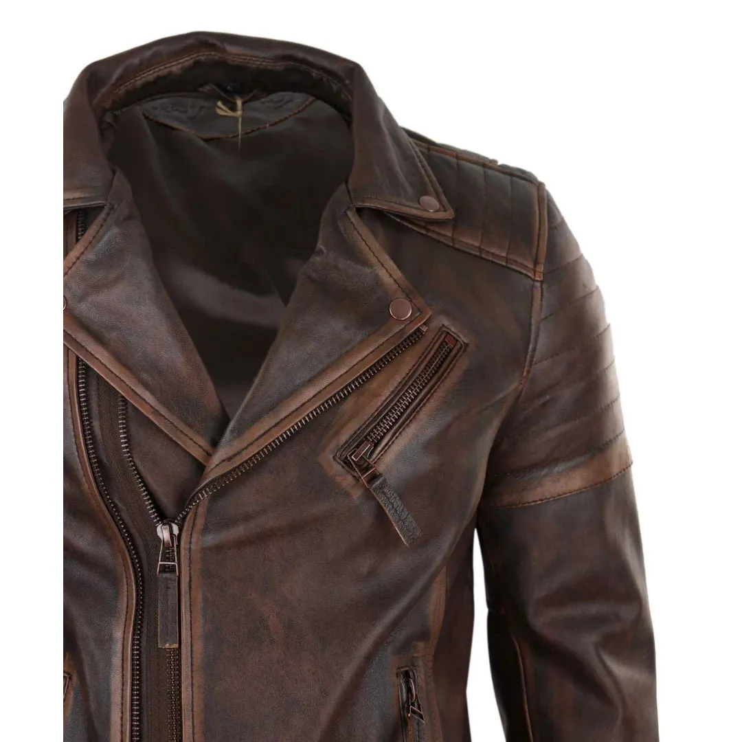 Men's Cross Zip Brando Leather Biker Jacket