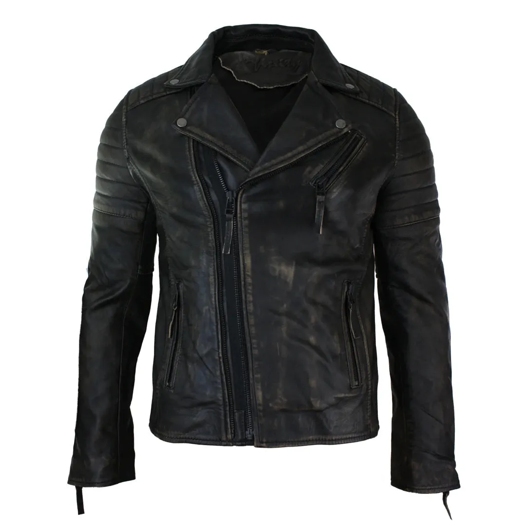 Men's Cross Zip Brando Leather Biker Jacket