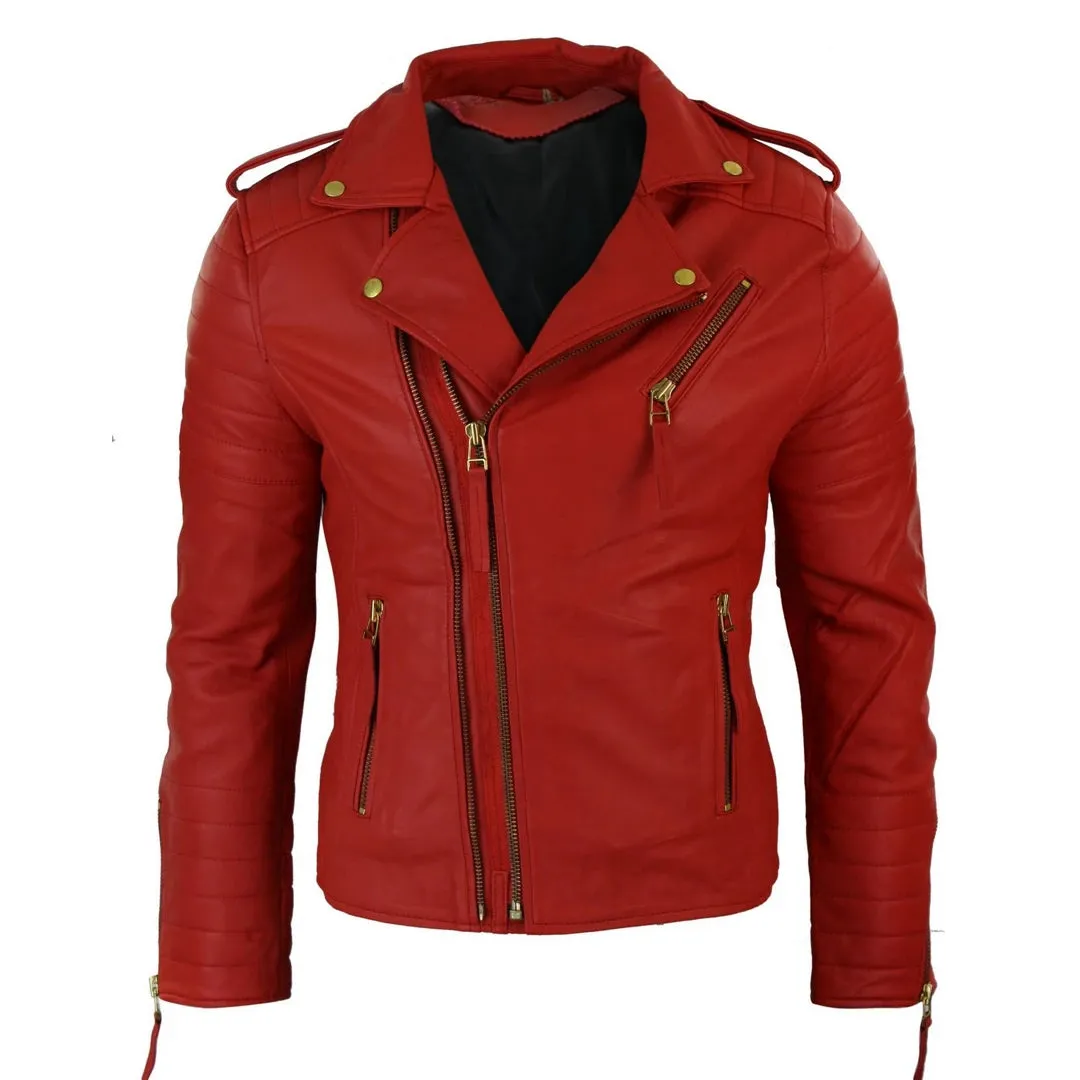 Men's Cross Zip Brando Leather Biker Jacket