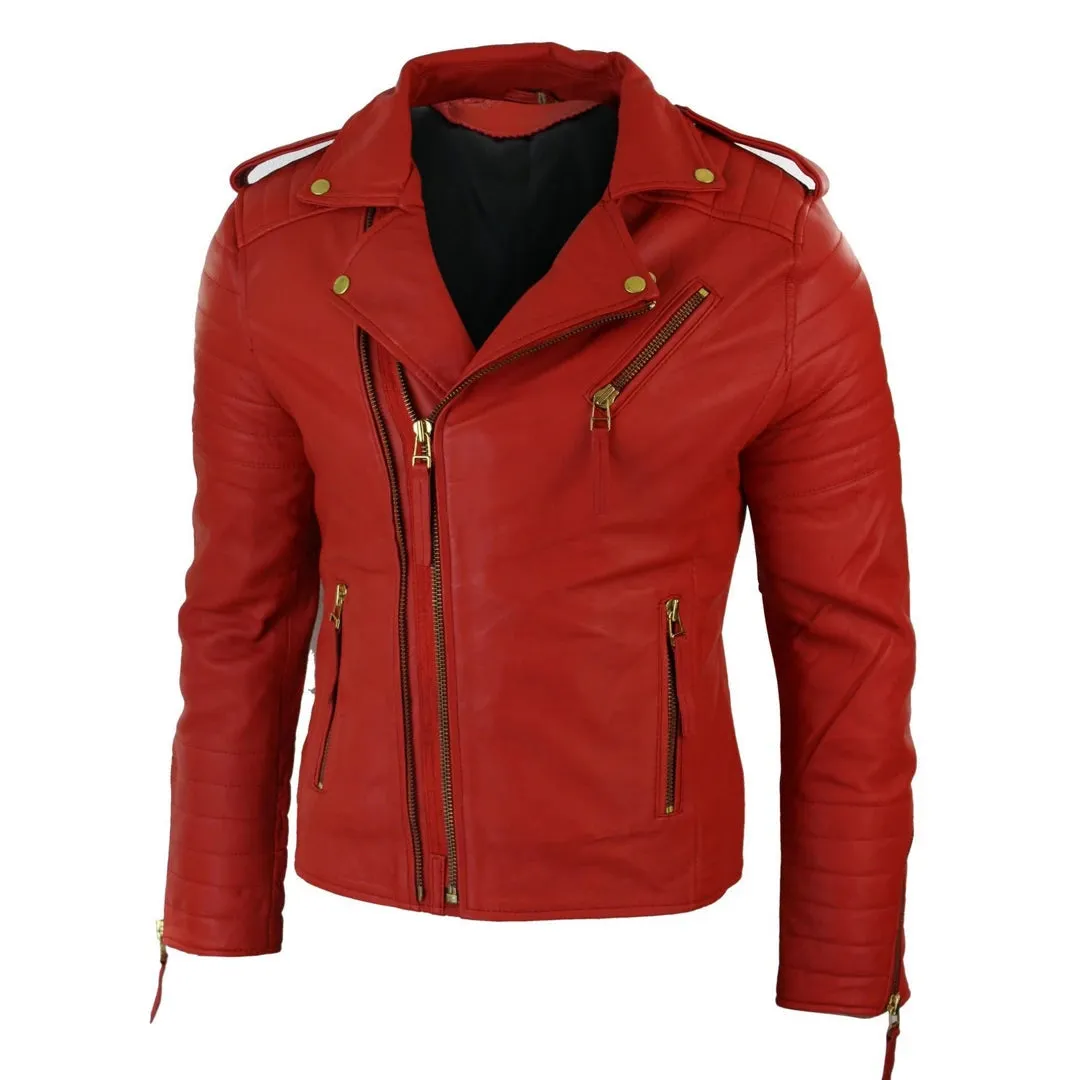 Men's Cross Zip Brando Leather Biker Jacket