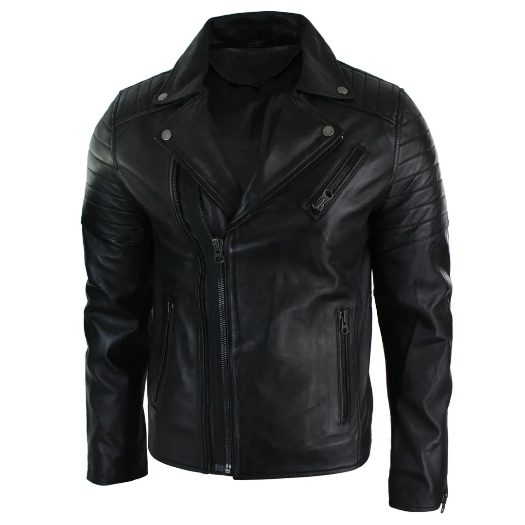 Men's Cross Zip Brando Leather Biker Jacket