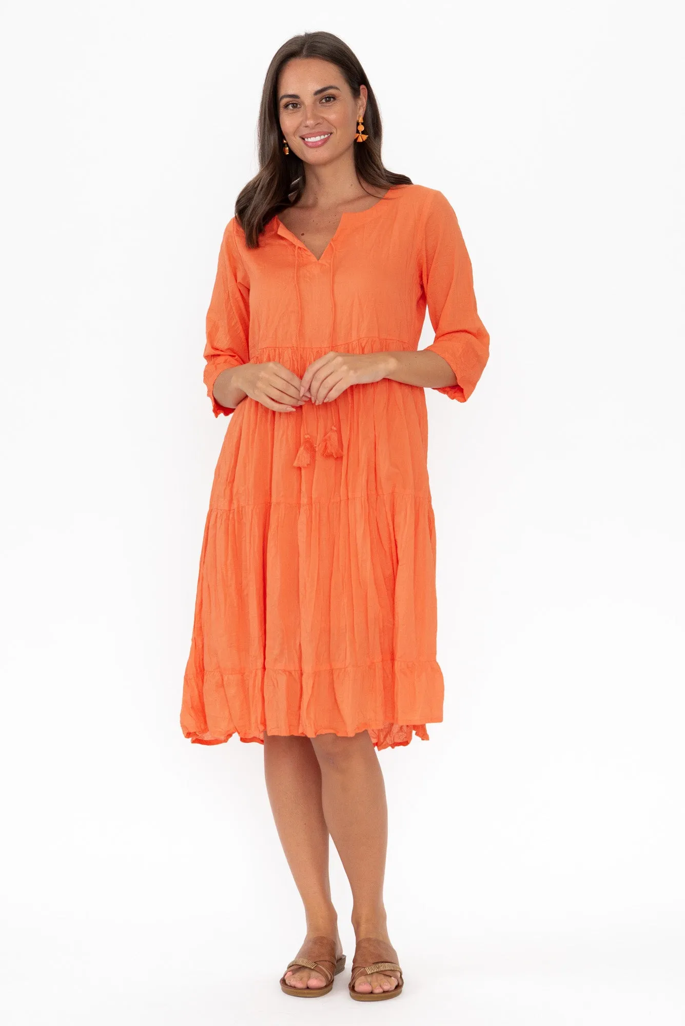 Milana Orange Crinkle Cotton Dress