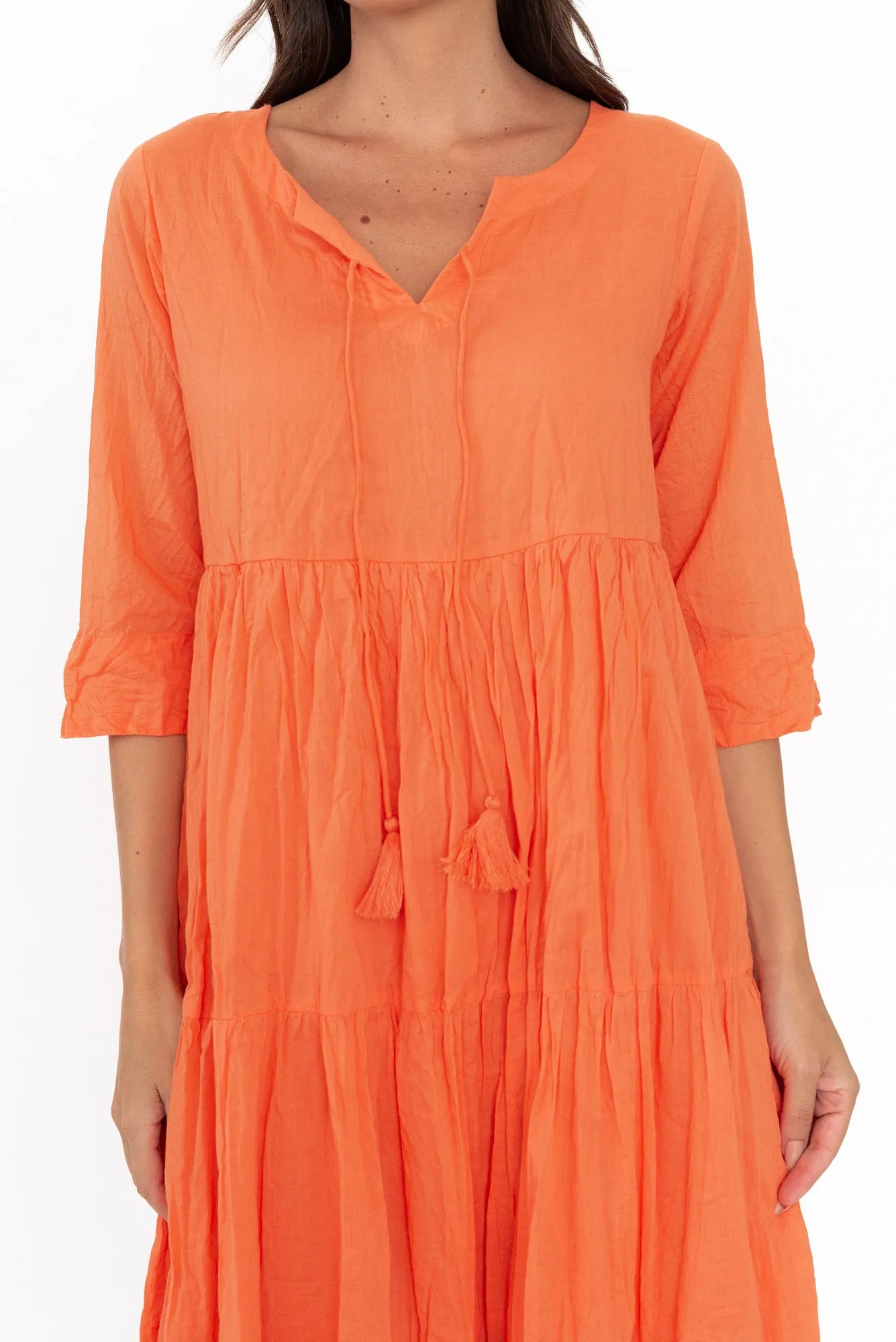 Milana Orange Crinkle Cotton Dress