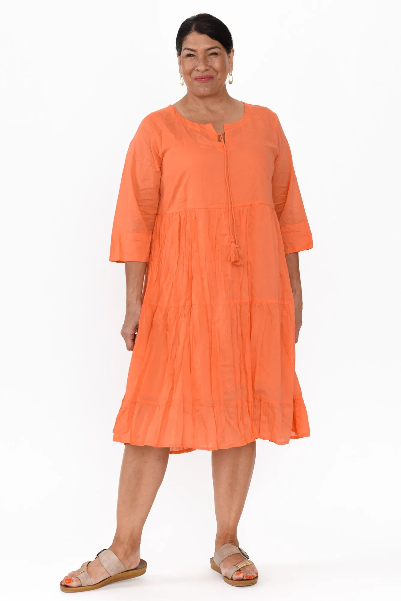 Milana Orange Crinkle Cotton Dress