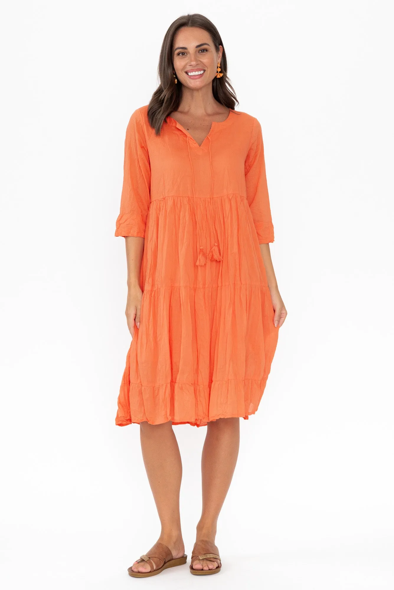 Milana Orange Crinkle Cotton Dress