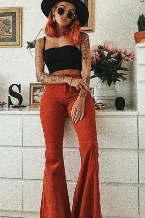 Orange Corduroy Extreme Flared Trousers - Henna