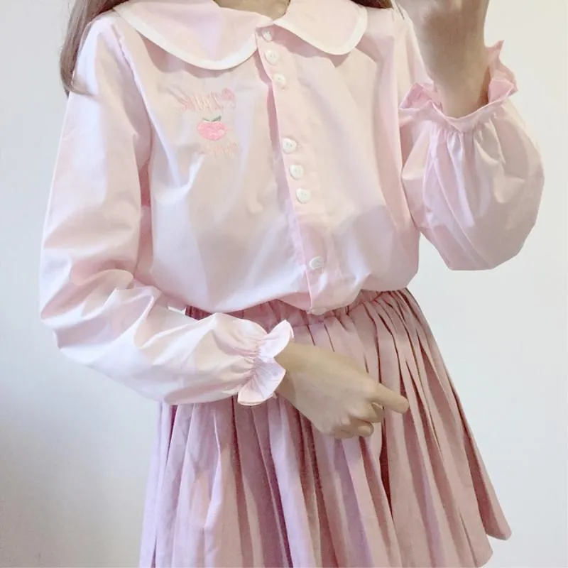 Peach Embroidered Flare Sleeved Shirt