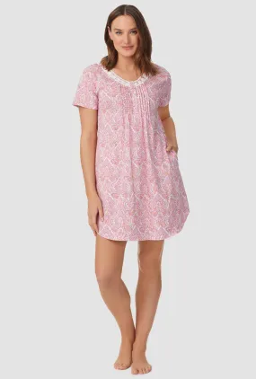 Pink and Grey Damask Short Sleeve Nightshirt