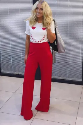 Red High Waist Flare Trousers -Tisha