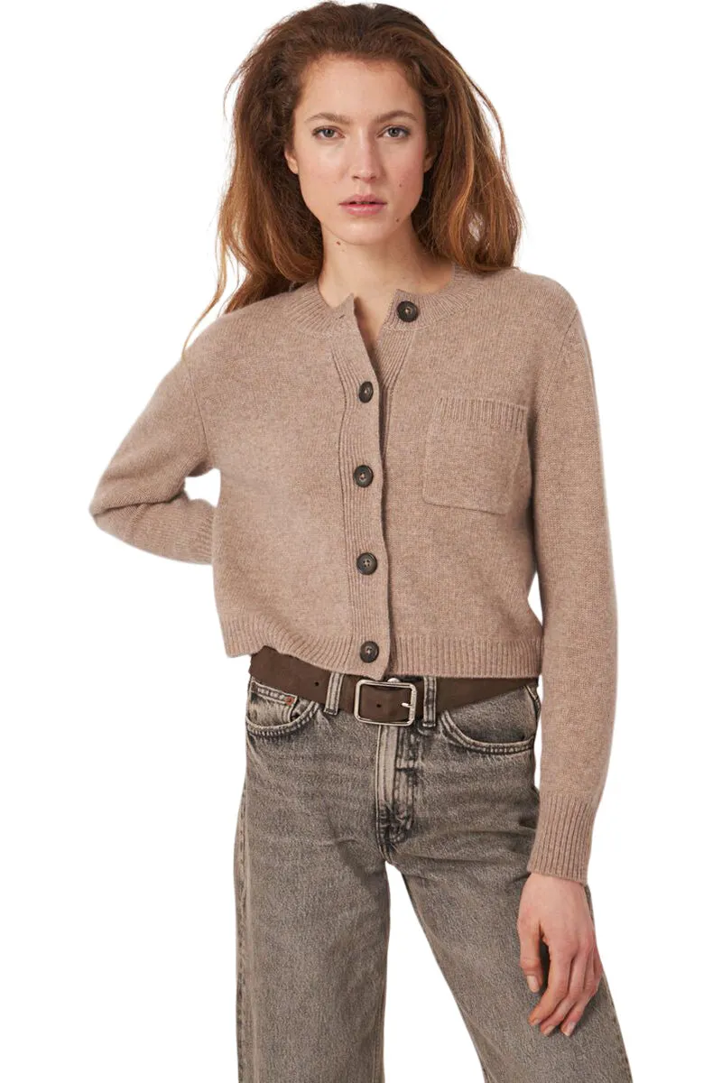 Repeat Cashmere Cropped Chunky Knit Cardigan
 in Taupe