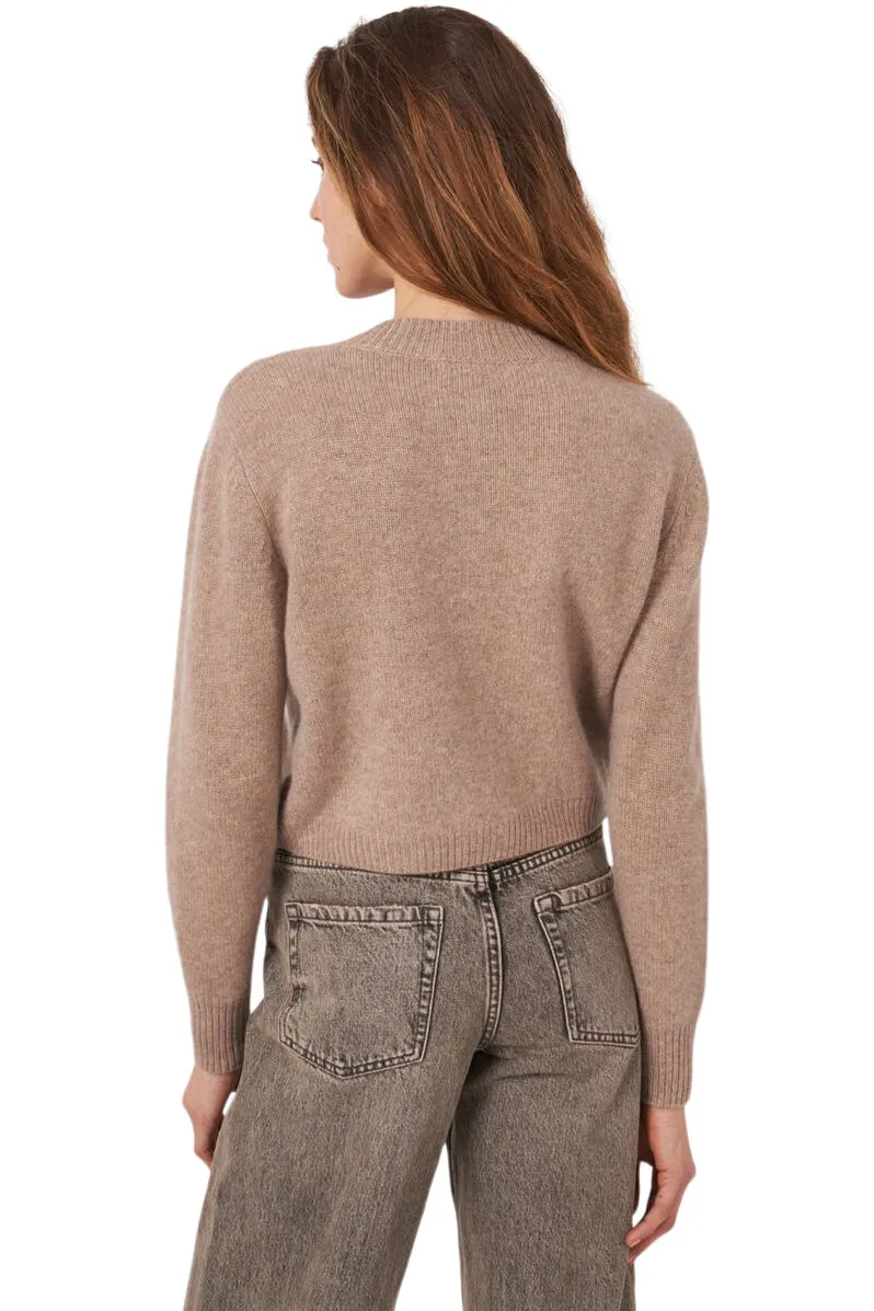 Repeat Cashmere Cropped Chunky Knit Cardigan
 in Taupe