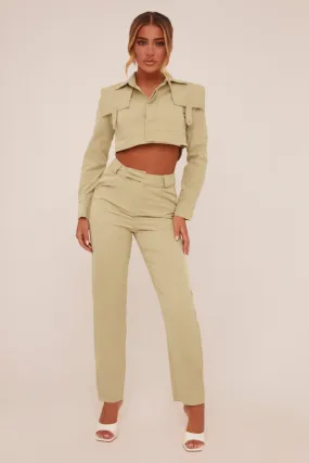 Sage Utility Cropped Shirt & Straight Leg Trousers Co-ord - Emy