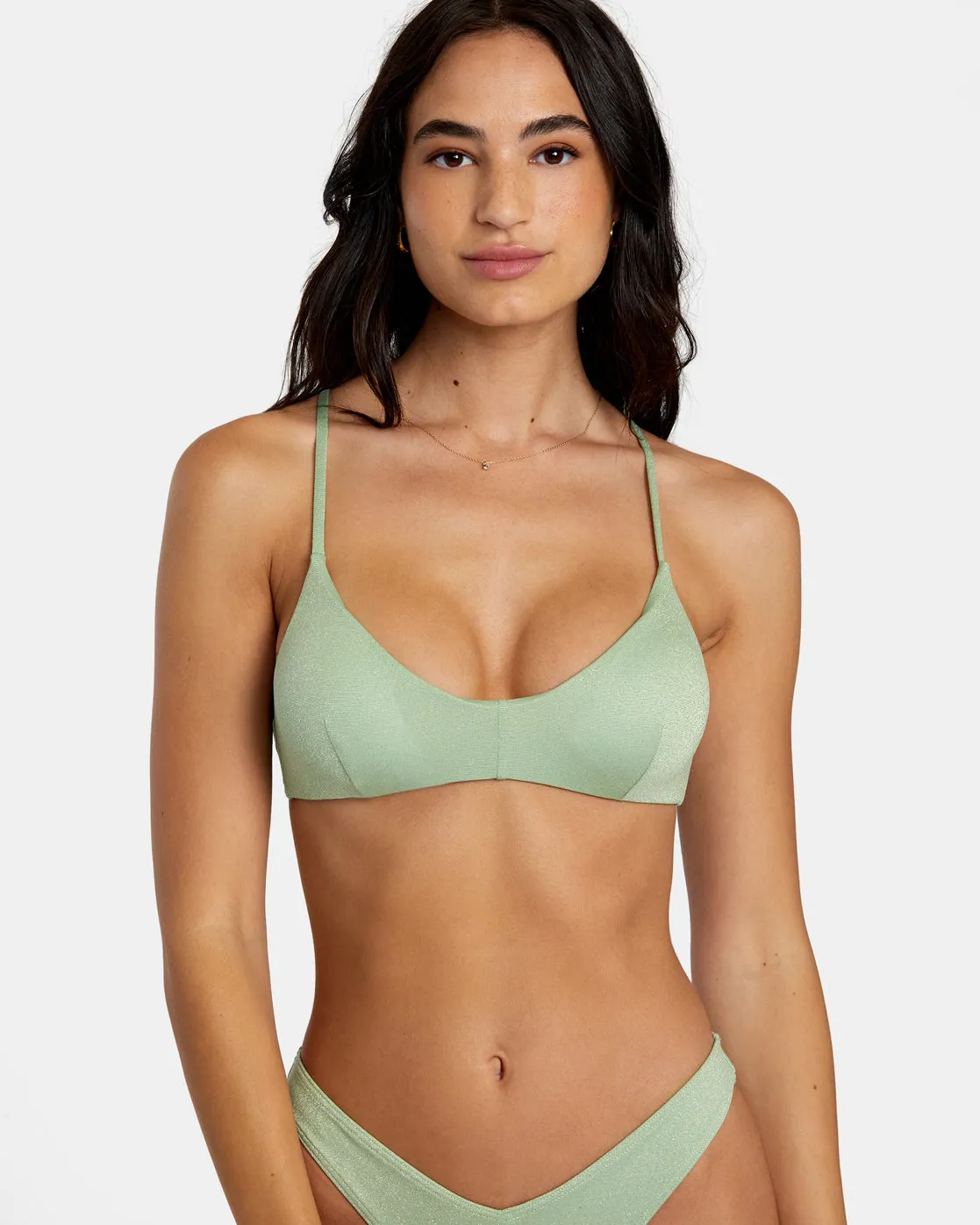 Solid Lurex Crossback Bikini Top - Seafoam