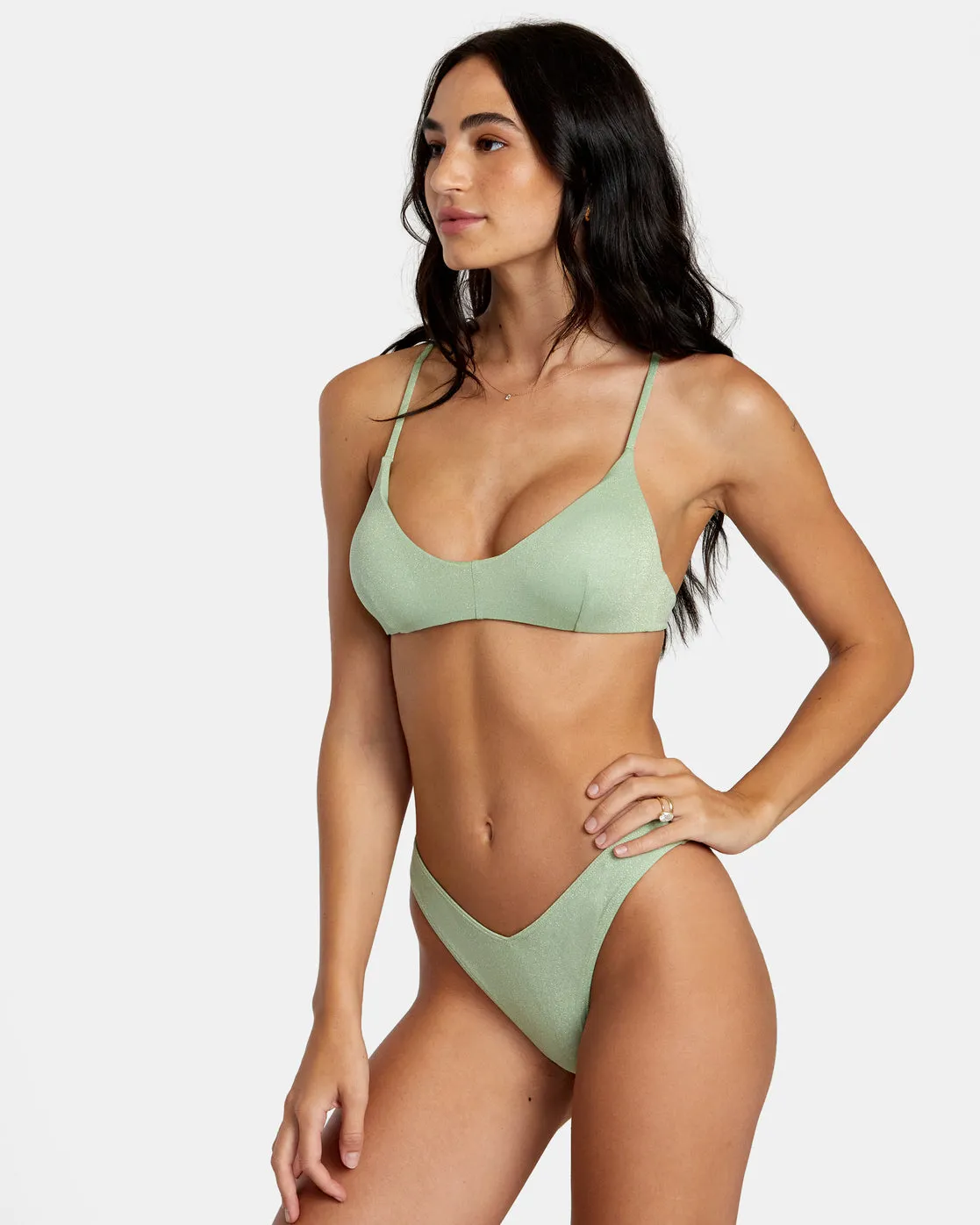 Solid Lurex Crossback Bikini Top - Seafoam