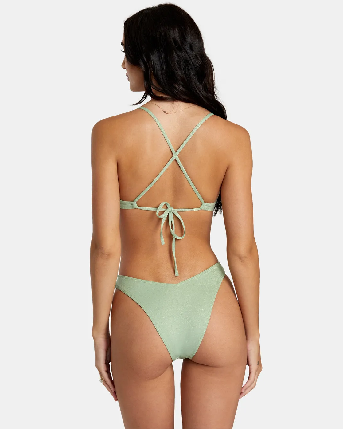 Solid Lurex Crossback Bikini Top - Seafoam