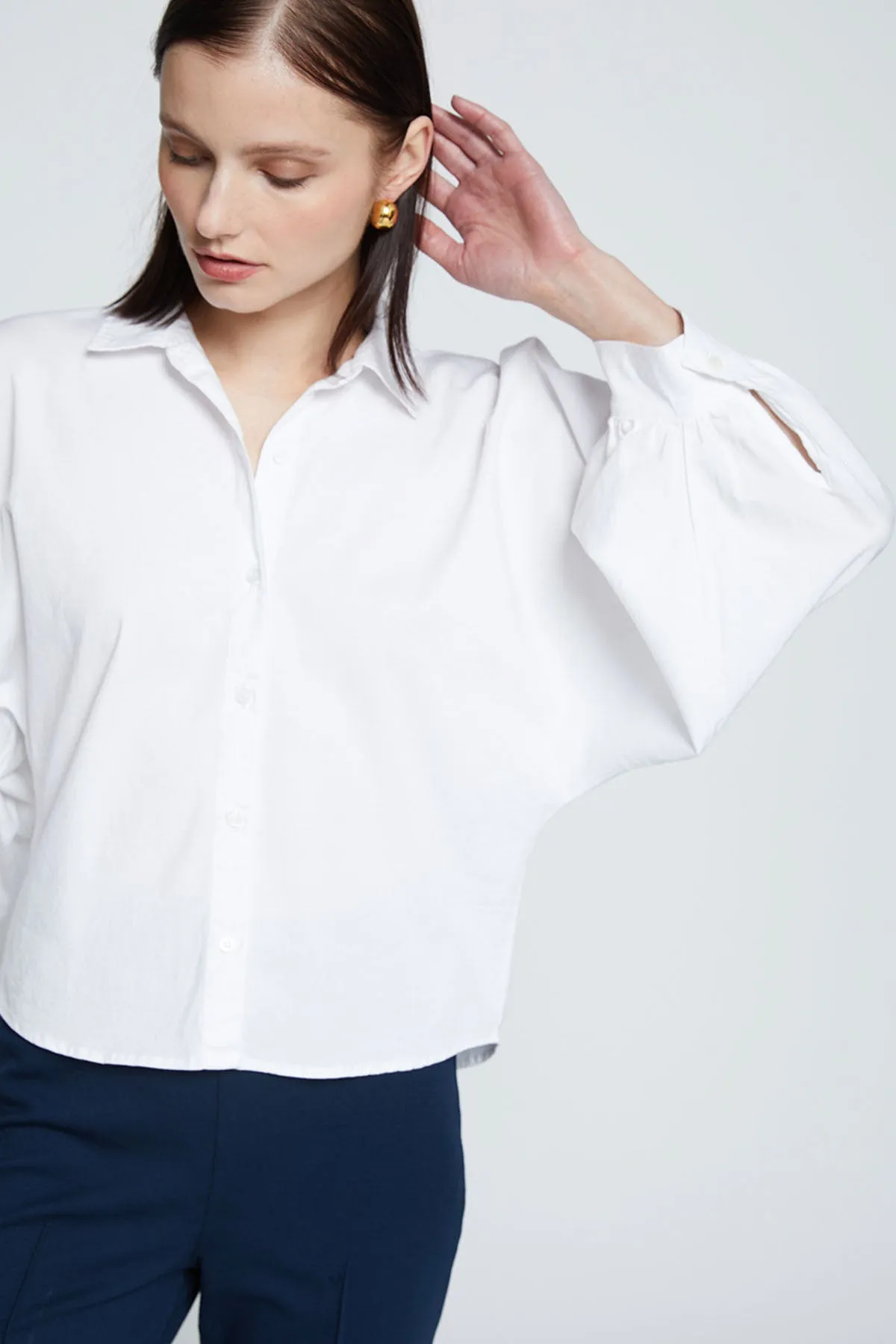 Stateside Sandman Poplin Dolman Puff Sleeve Shirt in White