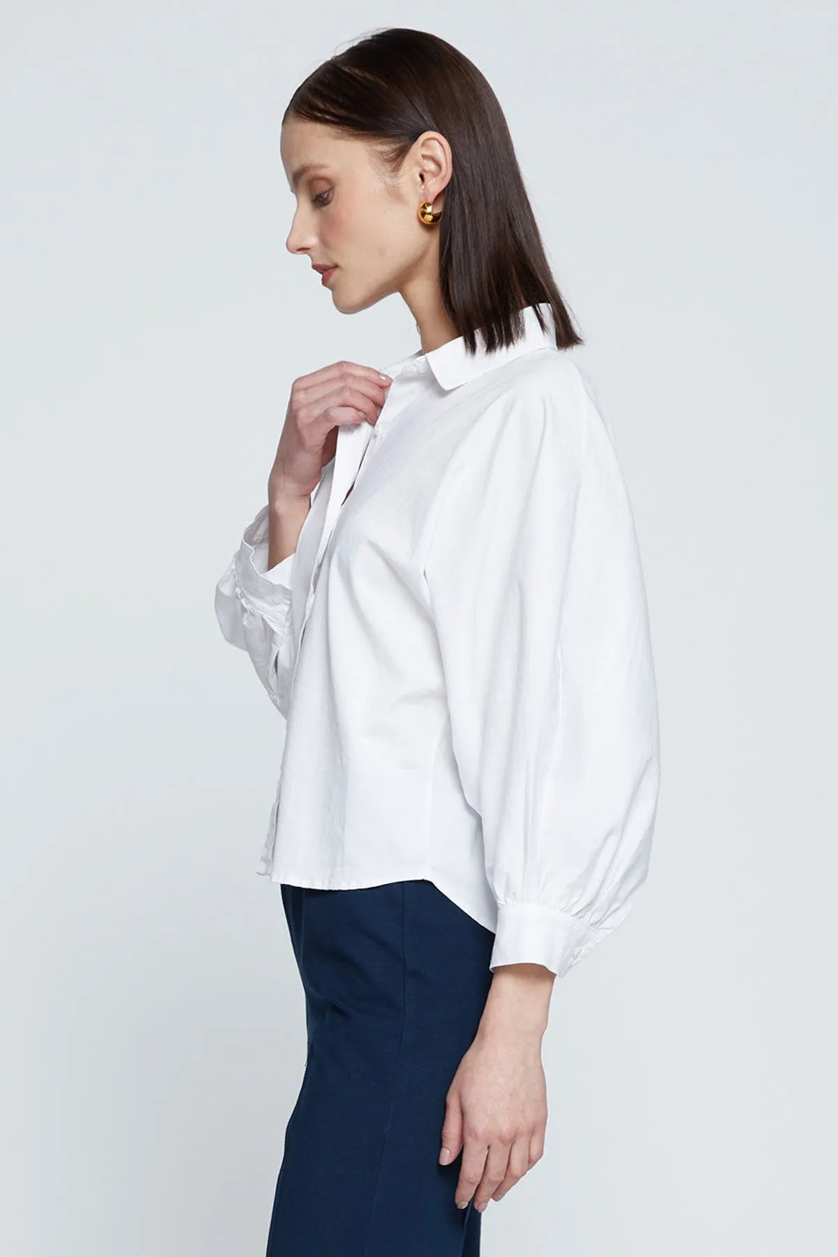 Stateside Sandman Poplin Dolman Puff Sleeve Shirt in White