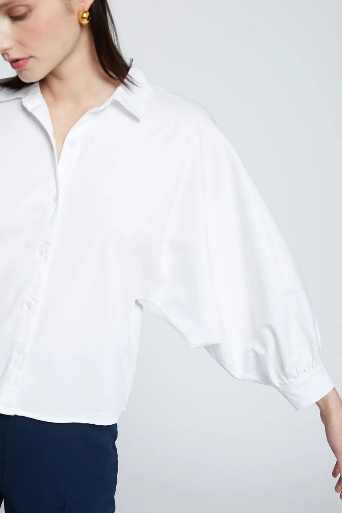 Stateside Sandman Poplin Dolman Puff Sleeve Shirt in White