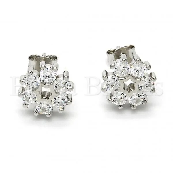 Sterling Silver 02.175.0103 Stud Earring, Flower Design, with White Cubic Zirconia, Polished Finish, Rhodium Tone