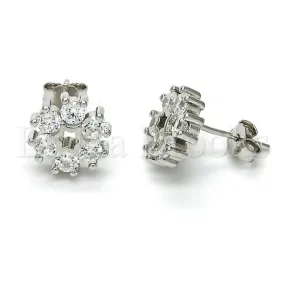 Sterling Silver 02.175.0103 Stud Earring, Flower Design, with White Cubic Zirconia, Polished Finish, Rhodium Tone