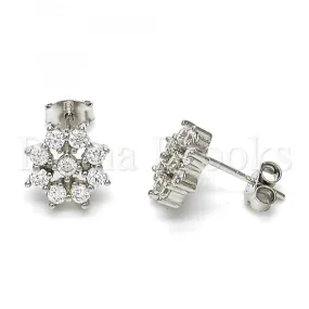 Sterling Silver 02.285.0029 Stud Earring, Flower Design, with White Cubic Zirconia, Polished Finish, Rhodium Tone