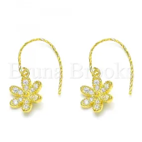 Sterling Silver 02.366.0001.1 Dangle Earring, Flower Design, with White Cubic Zirconia, Polished Finish, Golden Tone