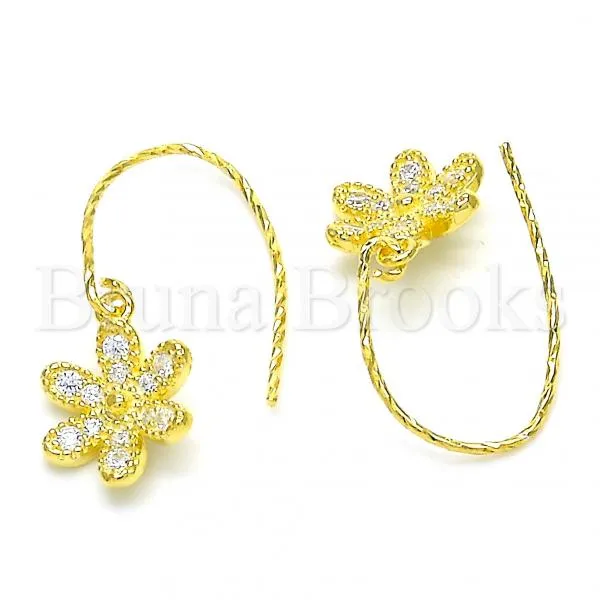 Sterling Silver 02.366.0001.1 Dangle Earring, Flower Design, with White Cubic Zirconia, Polished Finish, Golden Tone