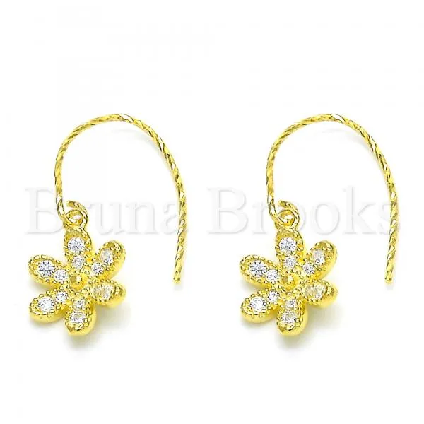 Sterling Silver 02.366.0001.1 Dangle Earring, Flower Design, with White Cubic Zirconia, Polished Finish, Golden Tone