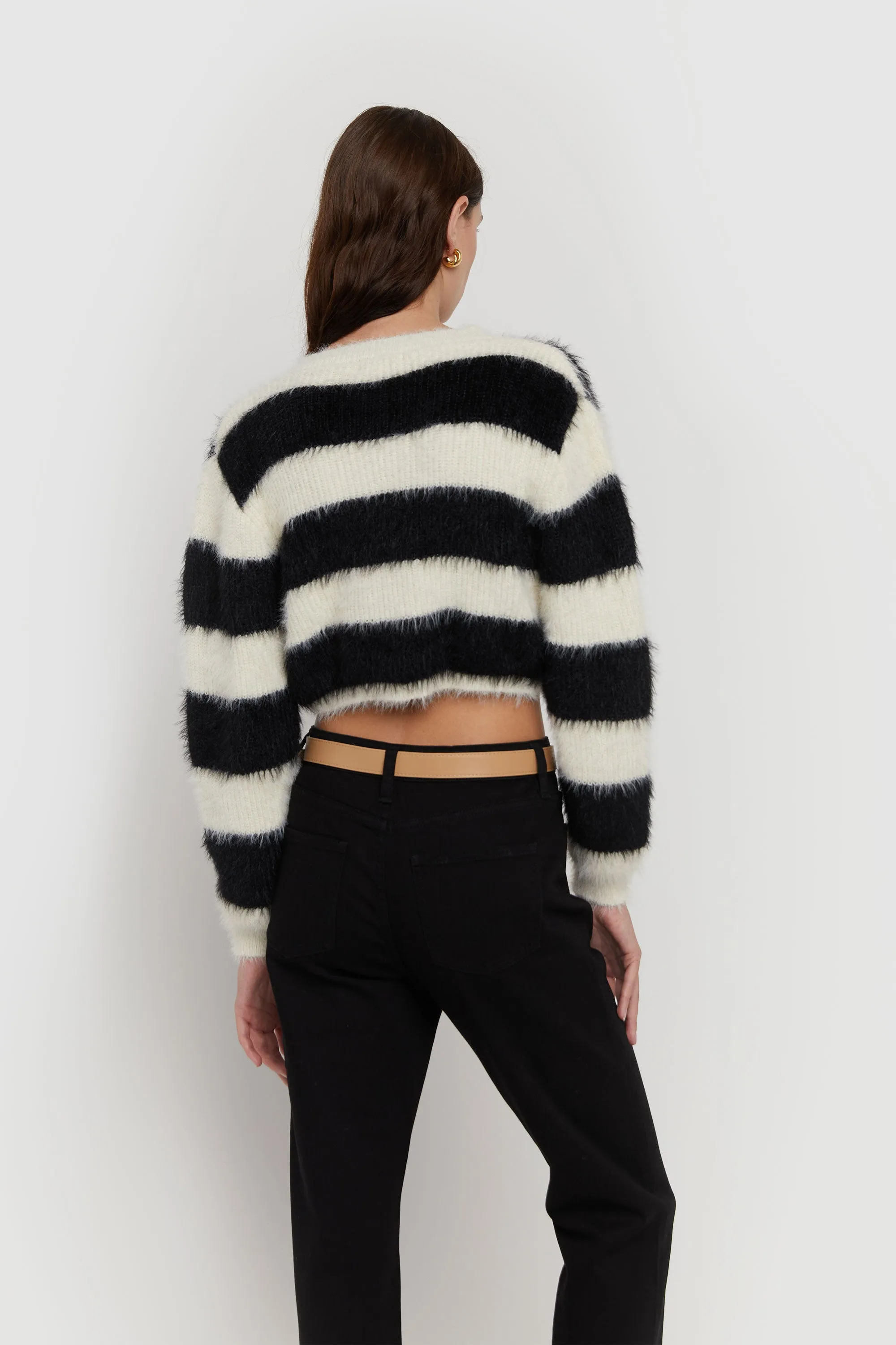 STRIPED FUZZY CARDIGAN