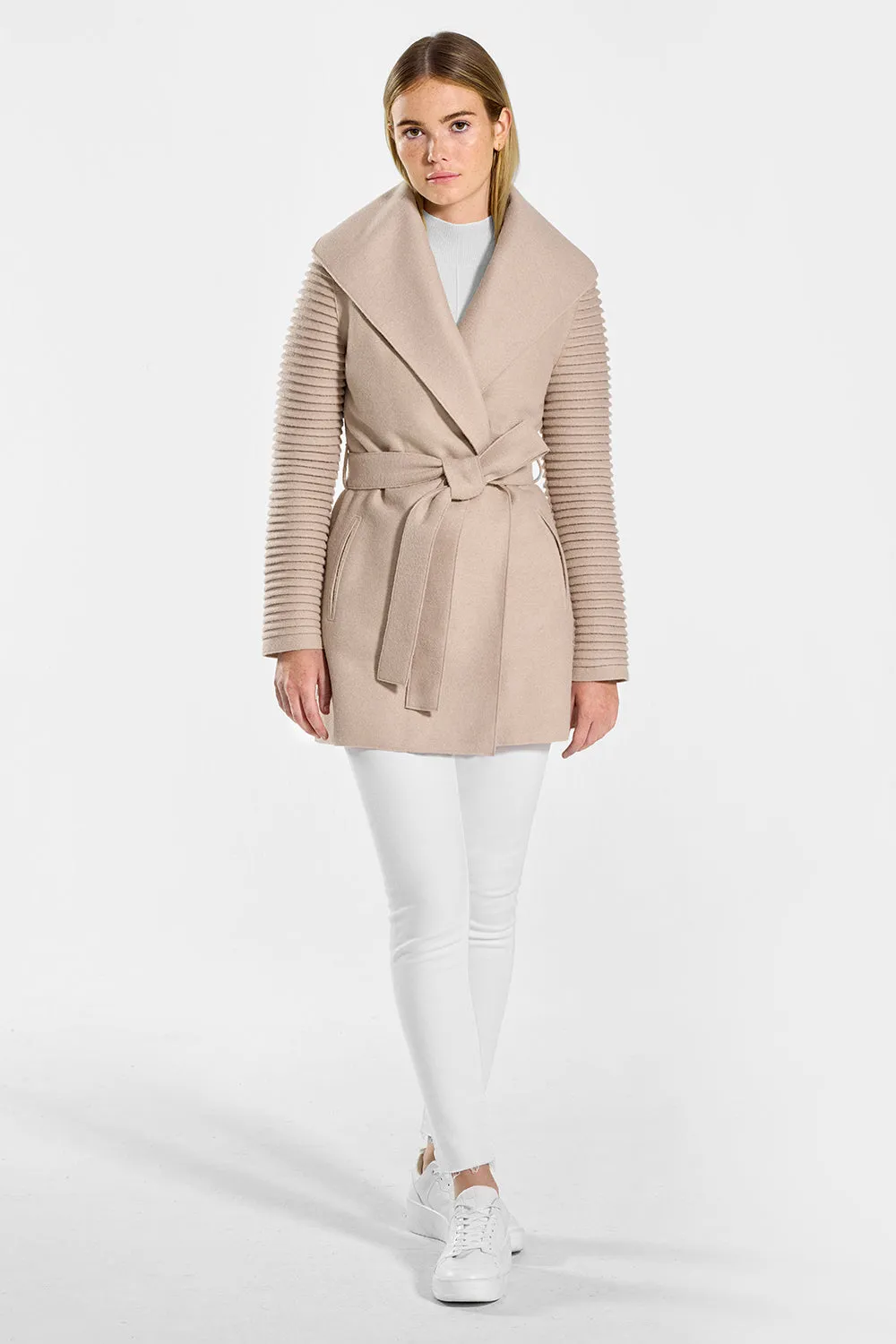 Superfine Alpaca Wrap Coat with Ribbed Sleeves