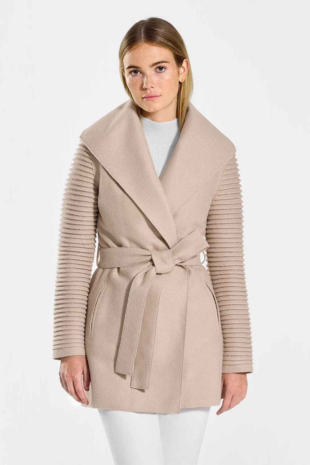 Superfine Alpaca Wrap Coat with Ribbed Sleeves