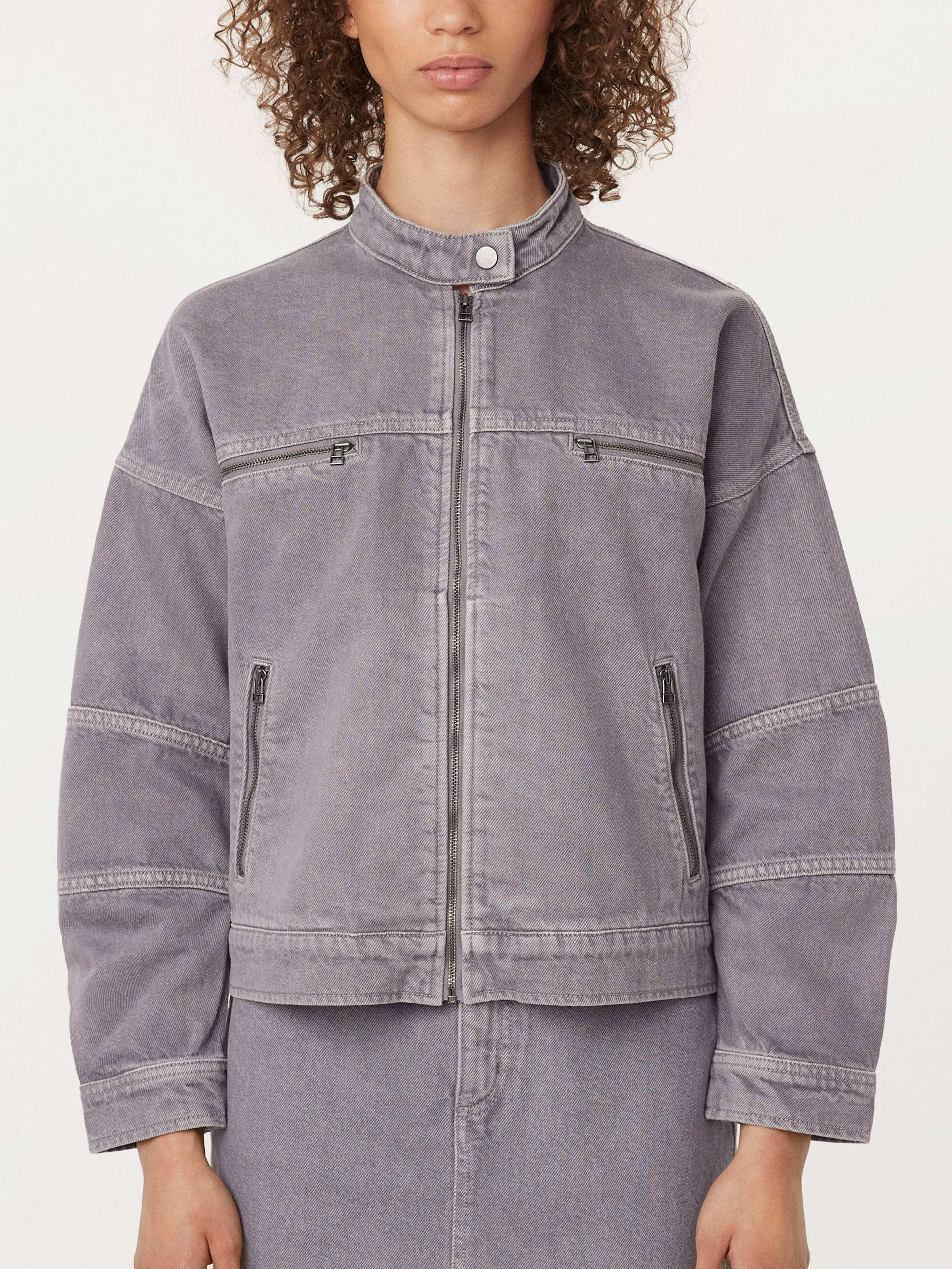 The Biker Denim Jacket in Light Grey