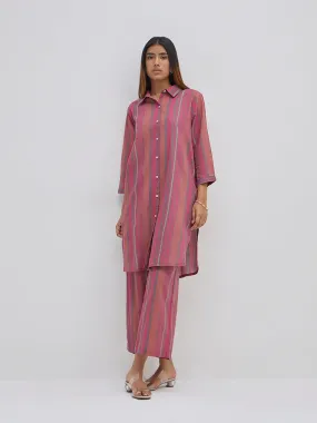 Utsa Dusty Pink Striped Cotton Straight Kurta