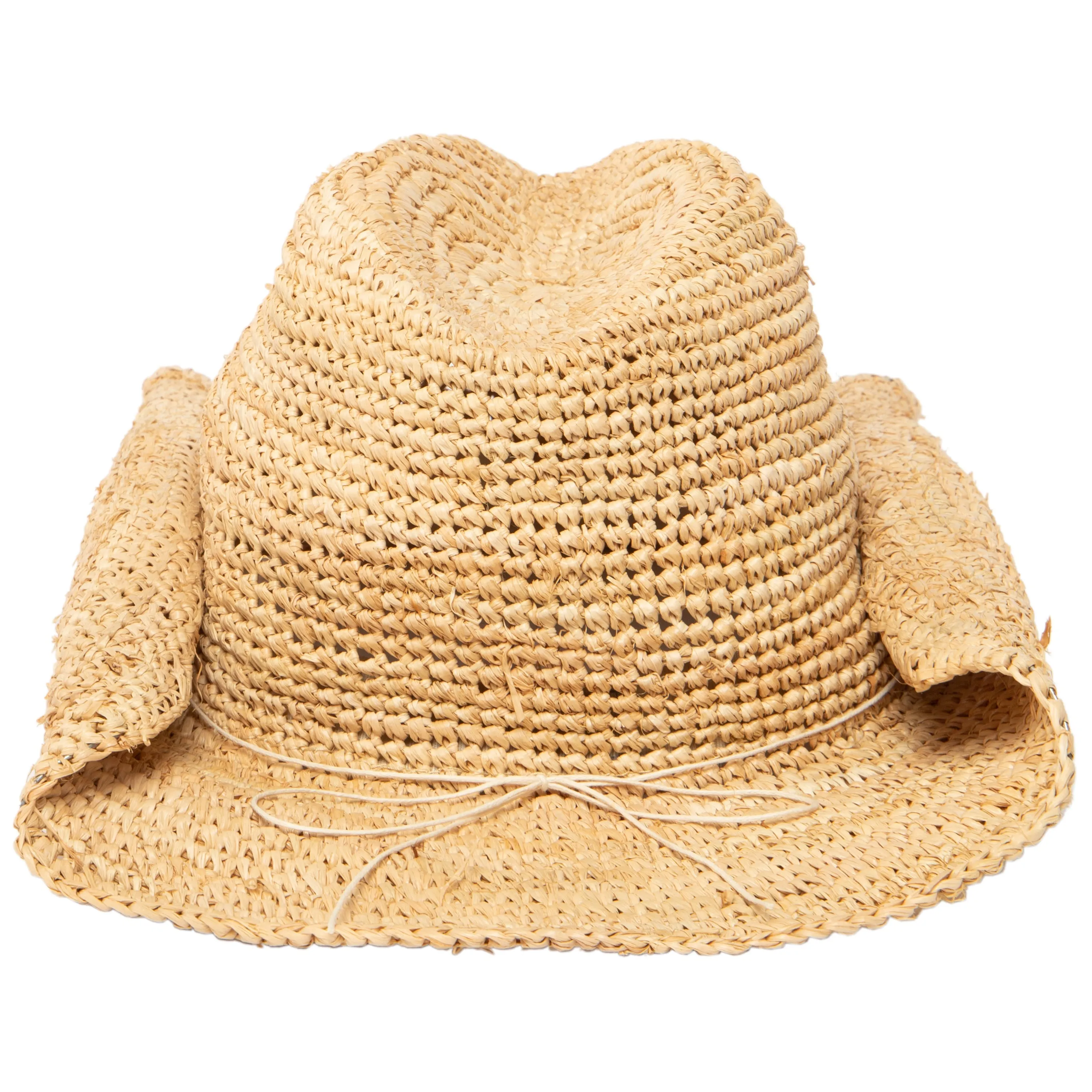 Women's Crocheted Raffia Cowboy Hat with Stone Trim