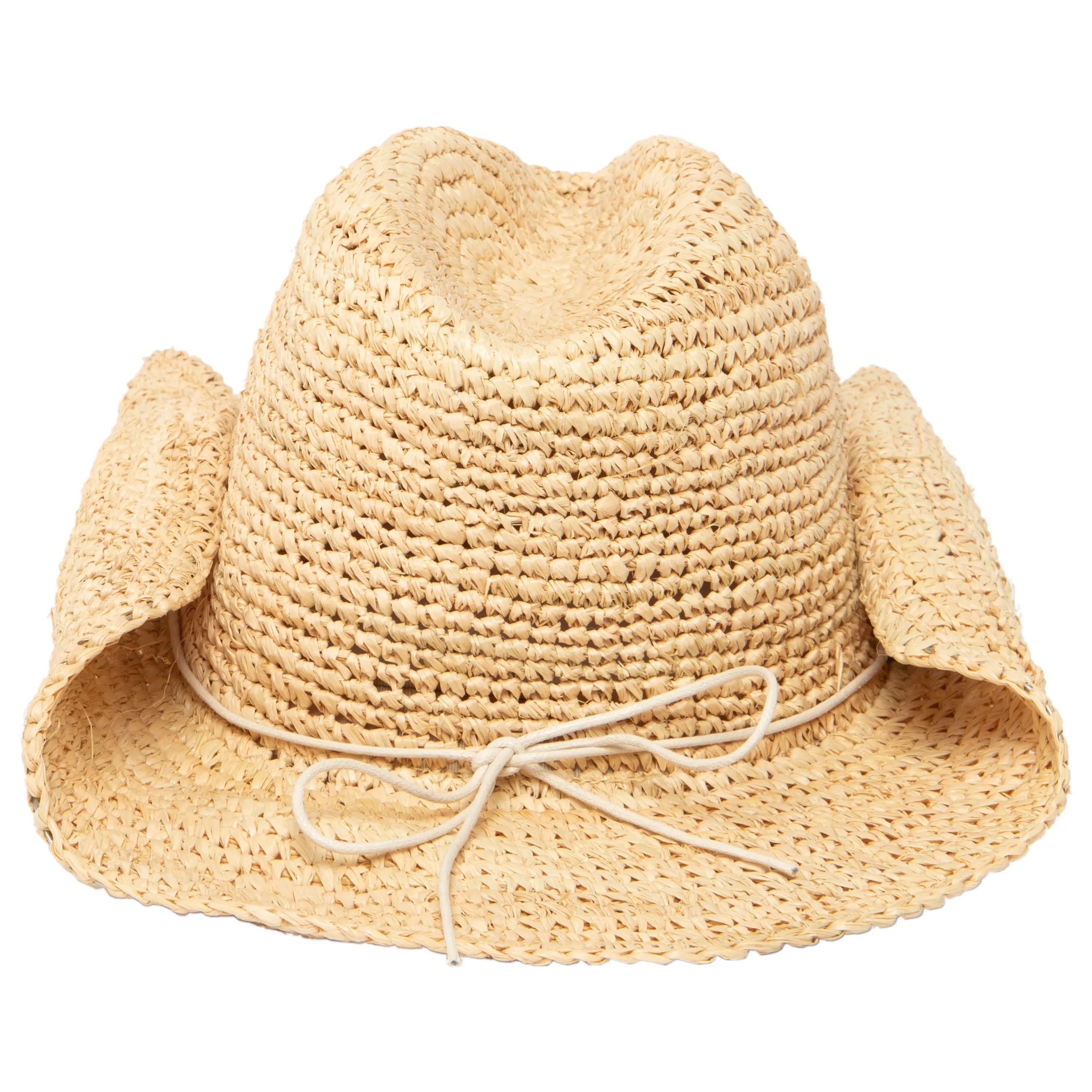 Women's Crocheted Raffia Cowboy Hat with Stone Trim