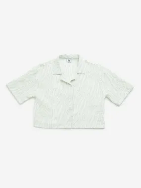 Y&F Kids Green Abstract Cropped Cotton Shirt